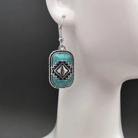Bohemian Vintage Aztec Geometric Turquoise Drop Earrings