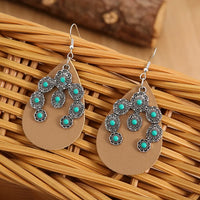 Bohemian Western Turquoise Crescent Leather Earrings