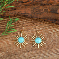 Western Boho Sun Shape Turquoise Drop Earrings