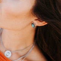 Vintage Silver Tone Turquoise Flower Stud Earrings