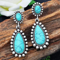 Elegant Vintage Silver Tone Turquoise Dangle Earrings