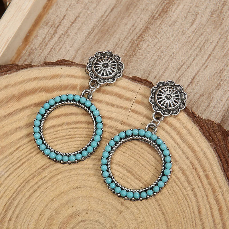 Vintage Bohemian Style Turquoise Concho Hoop Earrings