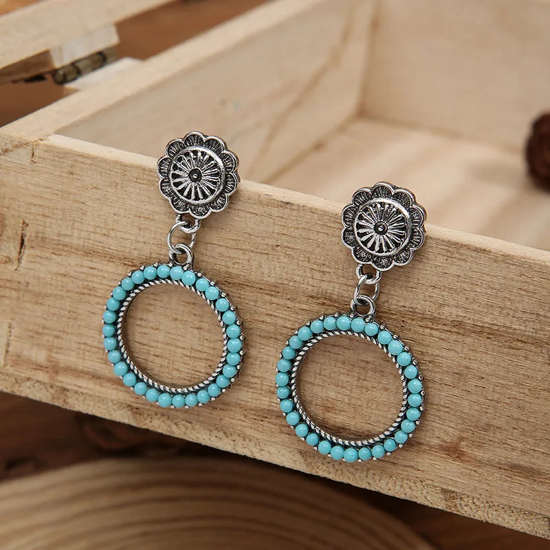 Vintage Bohemian Style Turquoise Concho Hoop Earrings