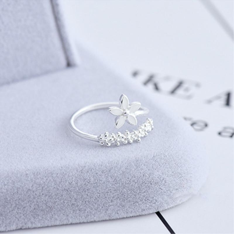Adjustable Silver and Hand Painted Enamel Wildflower Ring