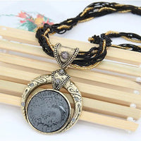 Vintage Green Crystal Ethnic Pendant Necklace