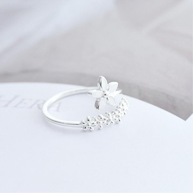 Adjustable Silver and Hand Painted Enamel Wildflower Ring