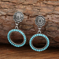 Vintage Bohemian Style Turquoise Concho Hoop Earrings