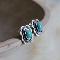 Vintage Silver Tone Turquoise Flower Stud Earrings
