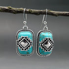 Bohemian Vintage Aztec Geometric Turquoise Drop Earrings