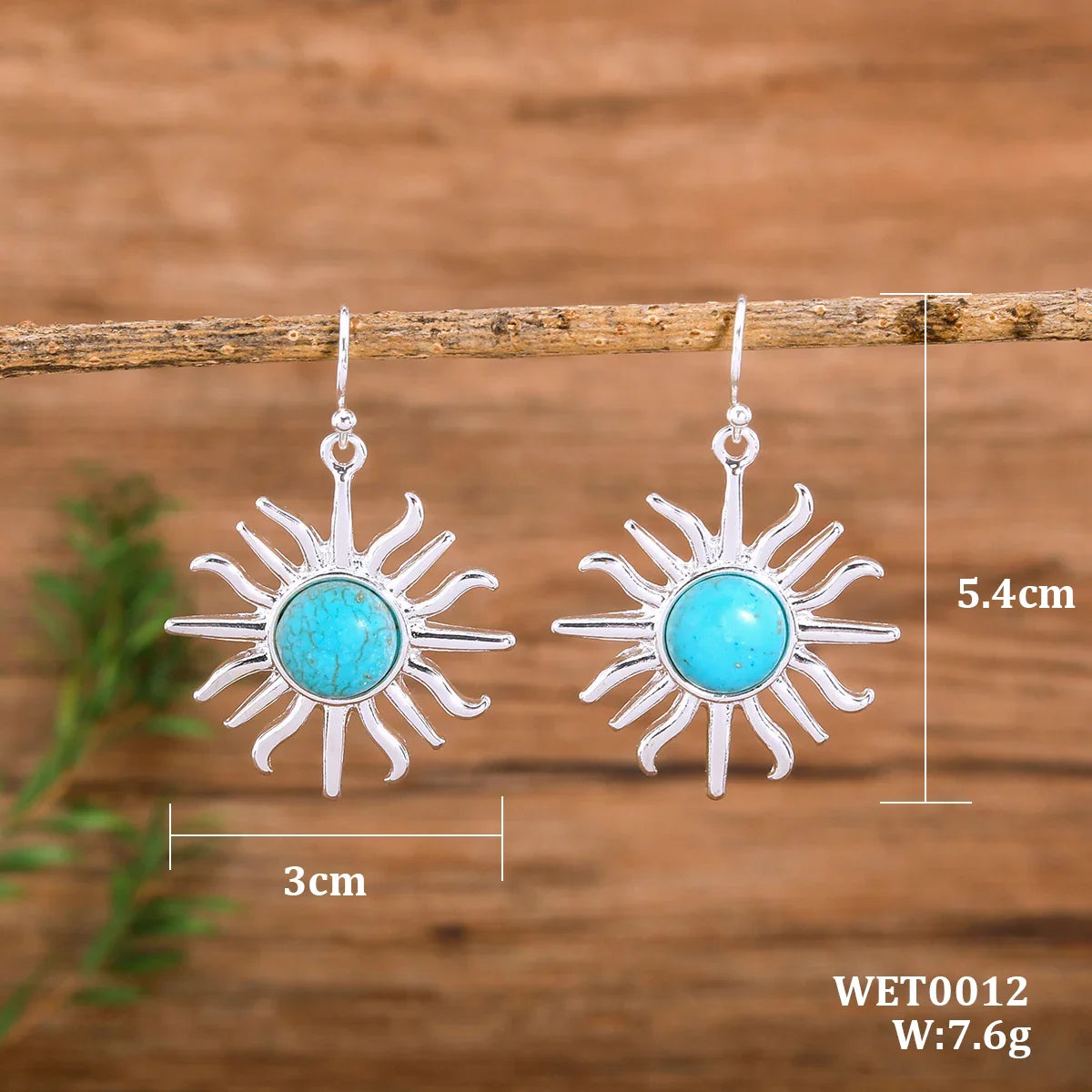 Western Boho Sun Shape Turquoise Drop Earrings