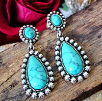 Elegant Vintage Silver Tone Turquoise Dangle Earrings