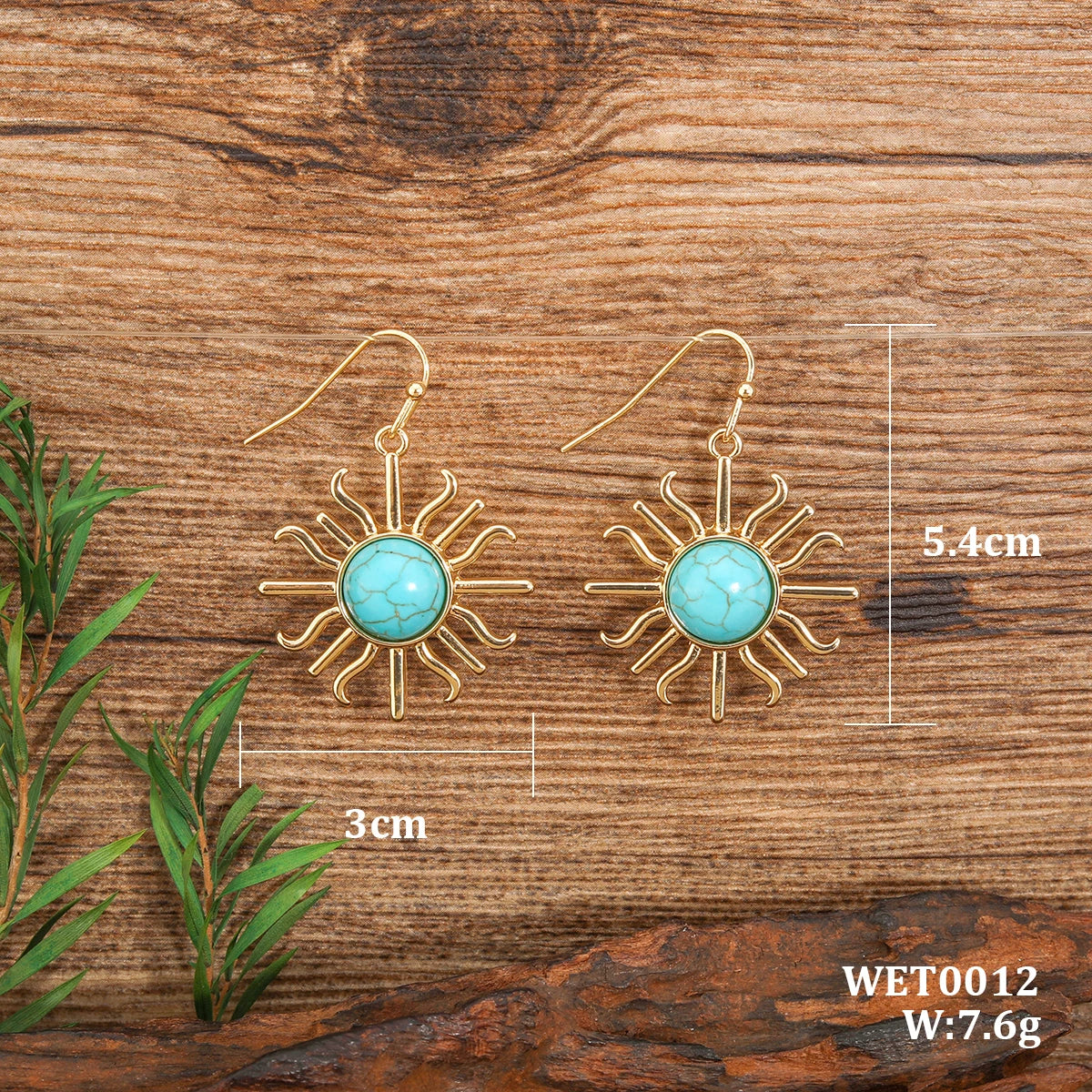 Western Boho Sun Shape Turquoise Drop Earrings