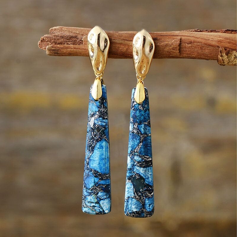 Handcrafted Radiant Blue Jasper Long Stud Earrings