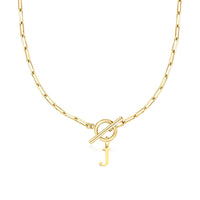 Paperclip Initial Necklace with Circle Toggle Clasp