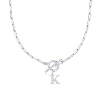 Paperclip Initial Necklace with Circle Toggle Clasp