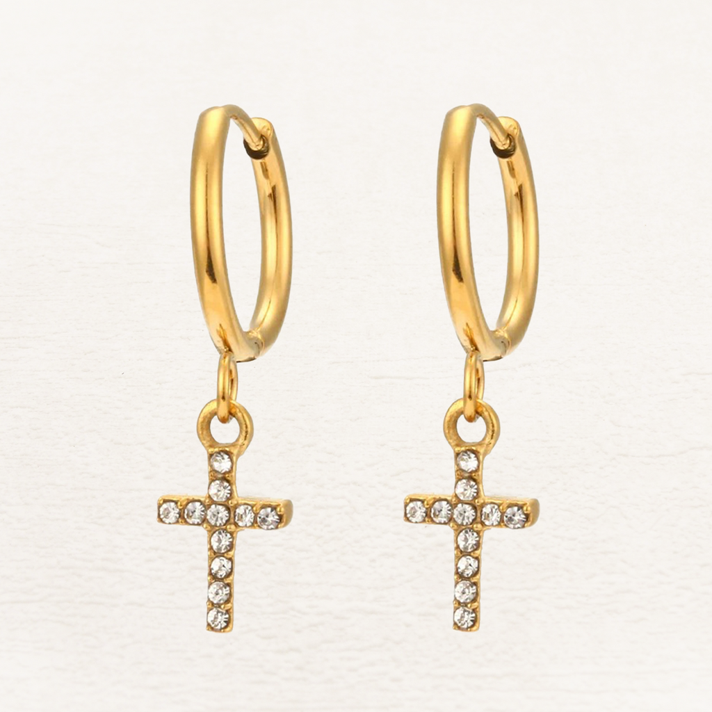 Lieke Crystal Cross Earrings Gold