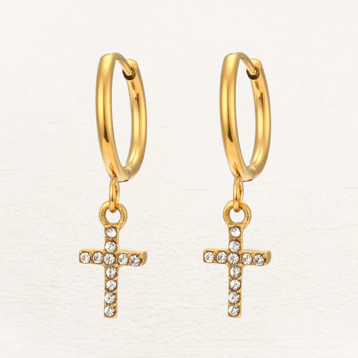 Lieke Crystal Cross Earrings Gold