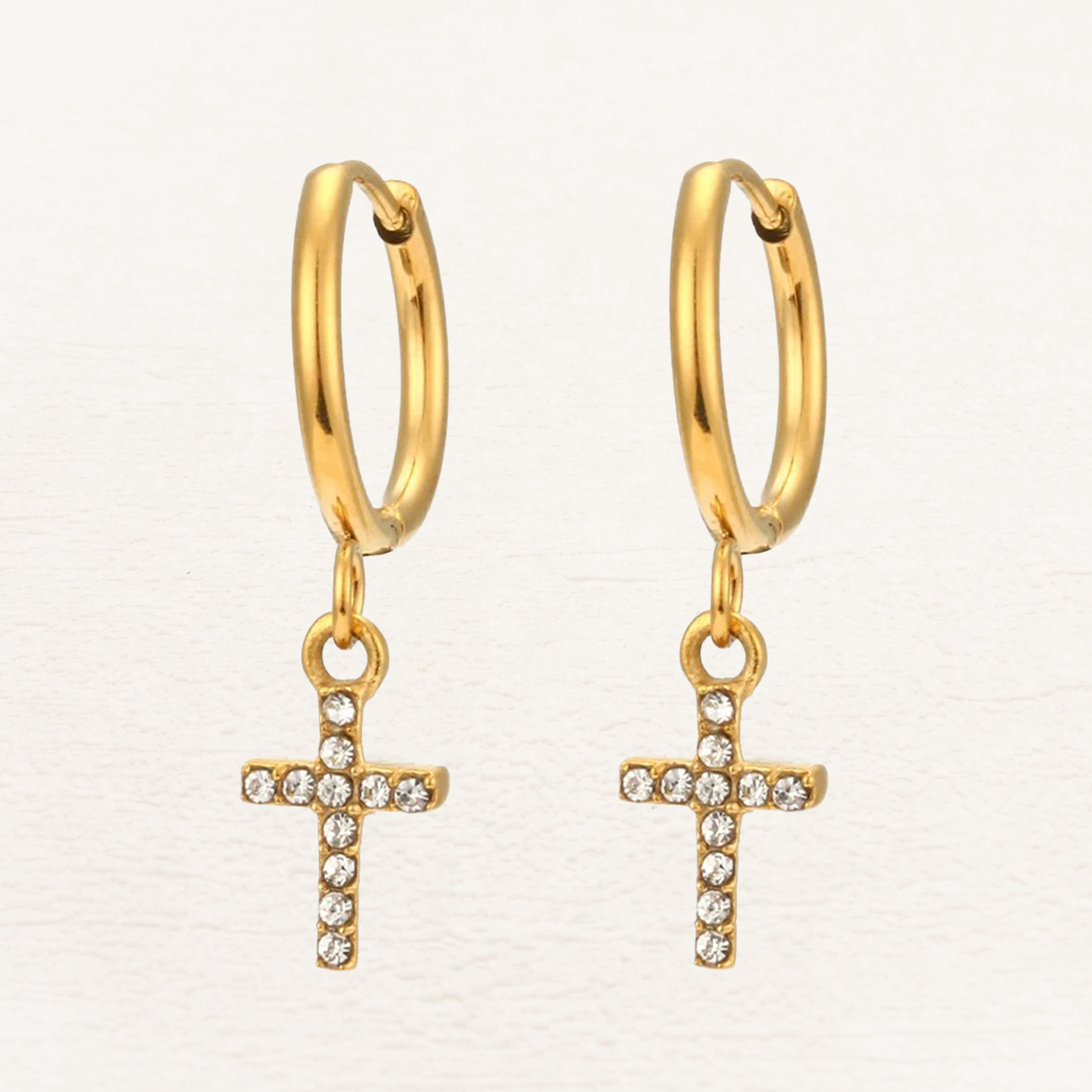 Lieke Crystal Cross Earrings Gold
