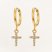 Lieke Crystal Cross Earrings Gold