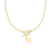 Paperclip Initial Necklace with Circle Toggle Clasp