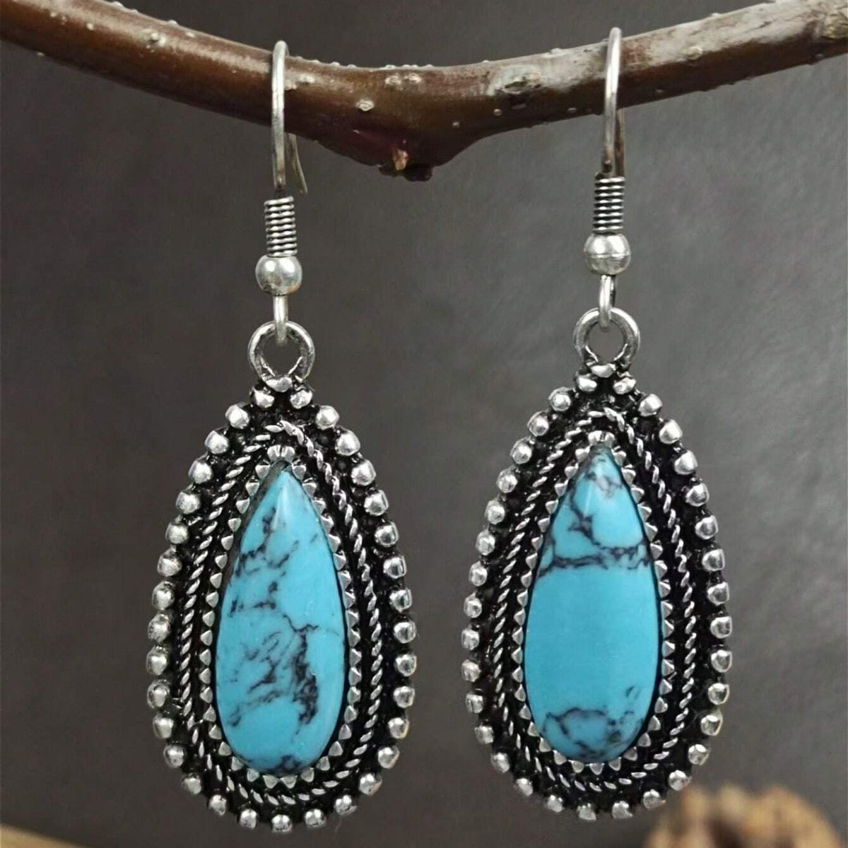 Vintage Retro Turquoise Inlaid Earrings