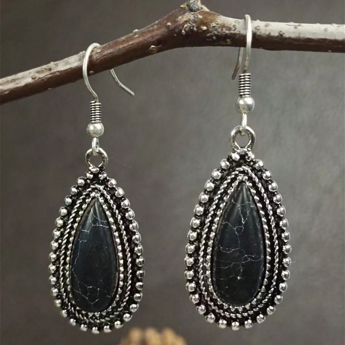 Vintage Retro Turquoise Inlaid Earrings