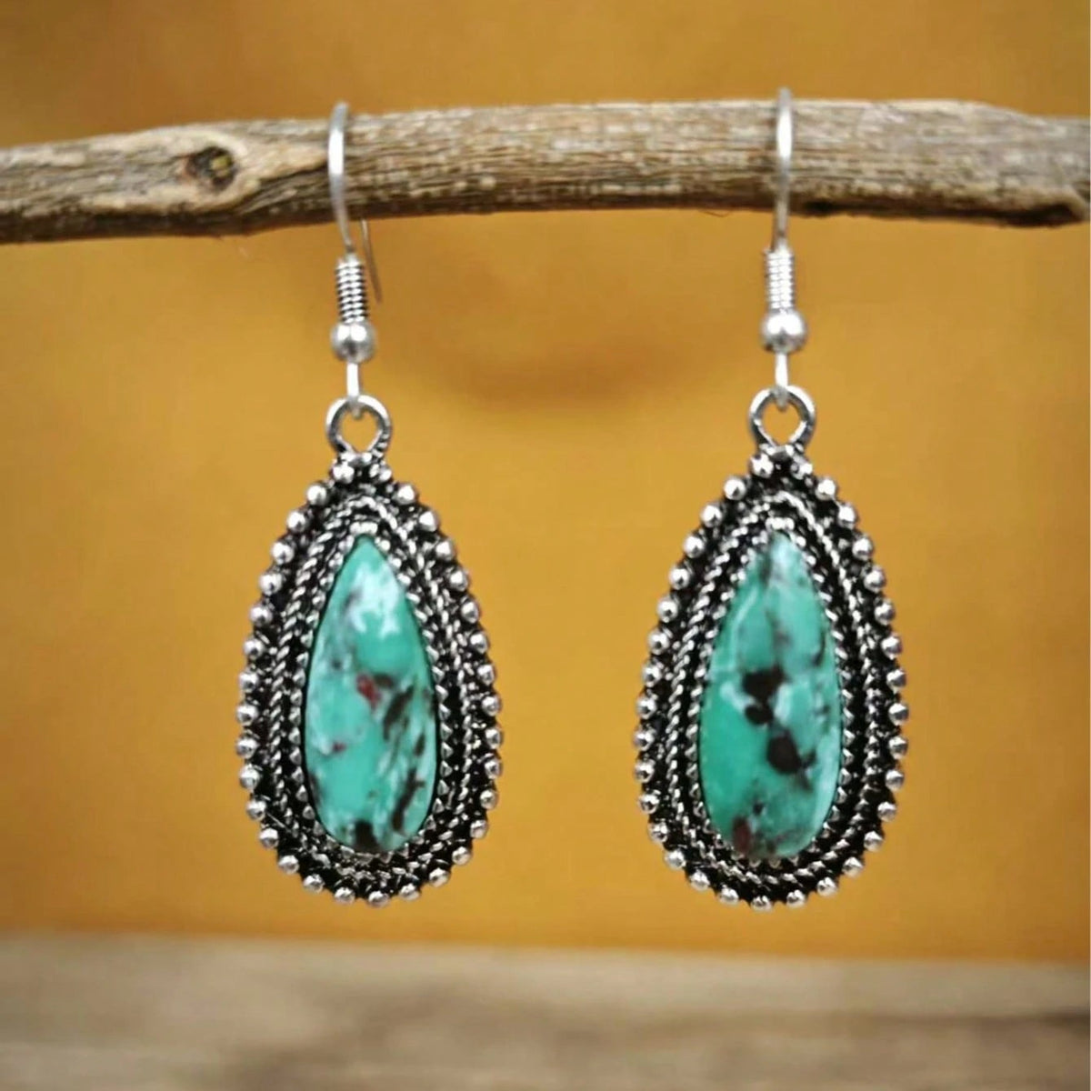 Vintage Retro Turquoise Inlaid Earrings