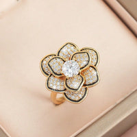 Elegant Vintage Style Silver Plated Floral Diamond Ring