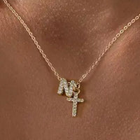 Dainty Diamond Initial & Cross Pendant Necklace