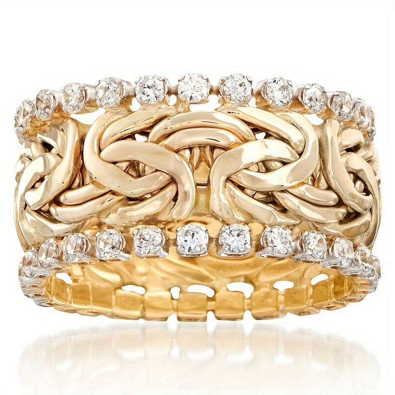 Vintage Celtic Knot Dot Zirconia Inlaid Gold Plated Band Ring