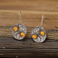 Vintage Nature Design Amber Leaf Disc Earrings
