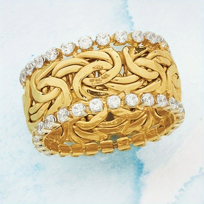 Vintage Celtic Knot Dot Zirconia Inlaid Gold Plated Band Ring