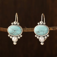 Vintage Silver Plated Turquoise & Pearl Drop Earrings