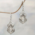 Vintage Bohemian Carved Pattern Faux Pearl Pendant Earrings