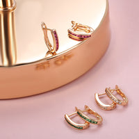 Classic Gold Plated Zirconia Gemstone Hinged Hoop Earrings