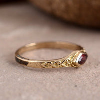 Vintage Gold Plated Filigree Design Red Crystal Ring