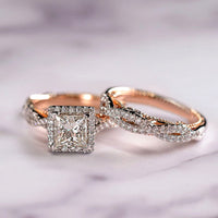 Elegant Three Piece Set Full Zircon Princess Cut Diamond Rings