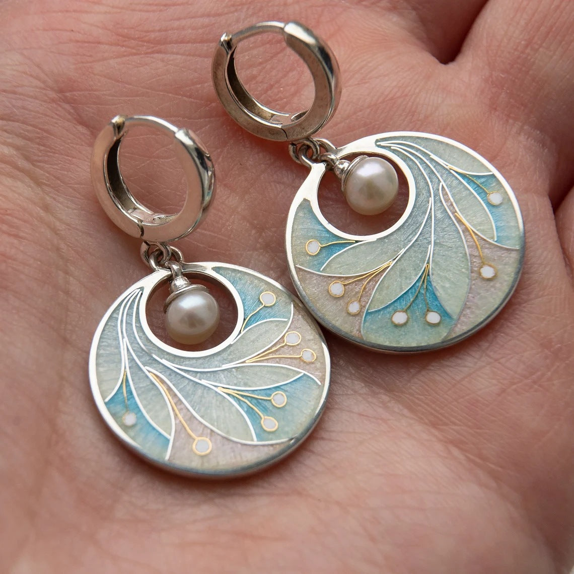 Elegant Silver Plated Romantic Pearl Disc Drop Earrings