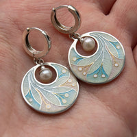 Elegant Silver Plated Romantic Pearl Disc Drop Earrings