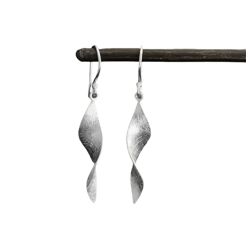 Minimalist Handmade Twisted Silver Drop Earrings