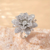 Elegant Vintage Style Silver Plated Floral Diamond Ring