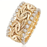 Vintage Celtic Knot Dot Zirconia Inlaid Gold Plated Band Ring