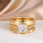 Elegant Three Piece Set Full Zircon Princess Cut Diamond Rings