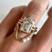 Vintage Style Zirconia Emerald Cut Gold Plated Stacking Ring