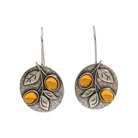 Vintage Nature Design Amber Leaf Disc Earrings