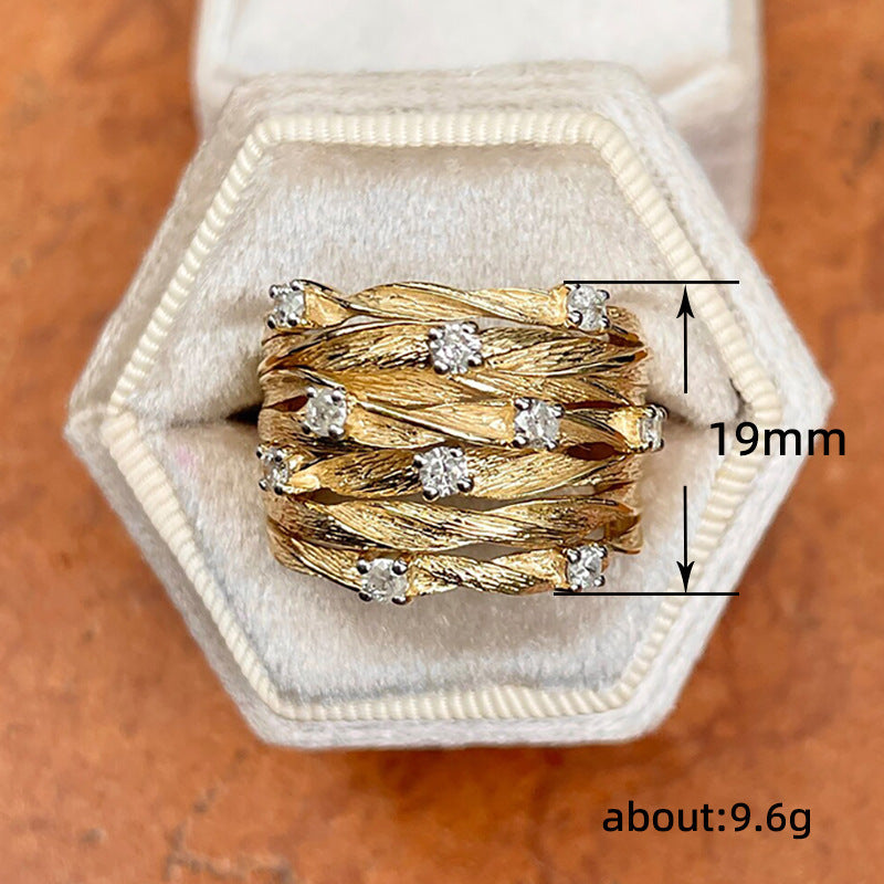 Elegant Winding Vine Style Golden Star Zircon Band Ring