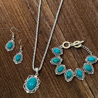 Vintage Bohemian Turquoise Floral Geometric Pattern Jewelry Set