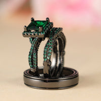 Elegant Three Piece Set Full Zircon Princess Cut Diamond Rings