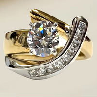 Elegant Two Tone Gold Round Cut Zirconia Swirl Ring