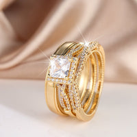 Elegant Three Piece Set Full Zircon Princess Cut Diamond Rings